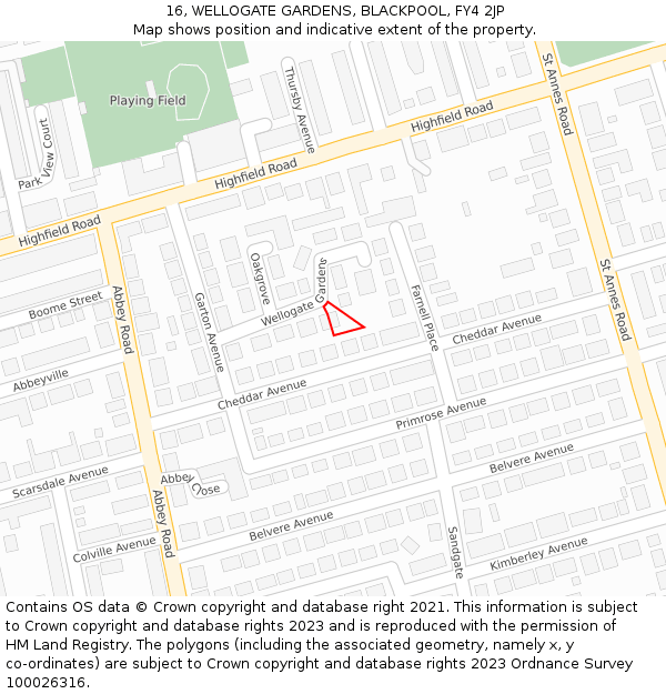 16, WELLOGATE GARDENS, BLACKPOOL, FY4 2JP: Location map and indicative extent of plot