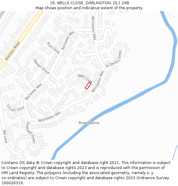 16, WELLS CLOSE, DARLINGTON, DL1 2XB: Location map and indicative extent of plot