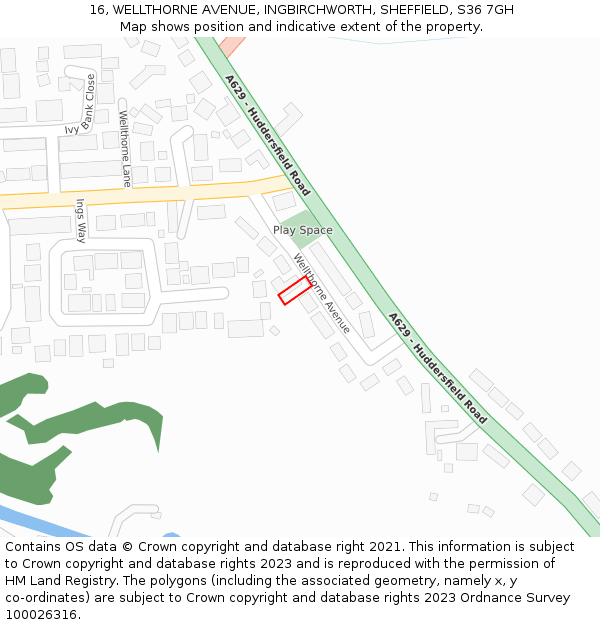 16, WELLTHORNE AVENUE, INGBIRCHWORTH, SHEFFIELD, S36 7GH: Location map and indicative extent of plot