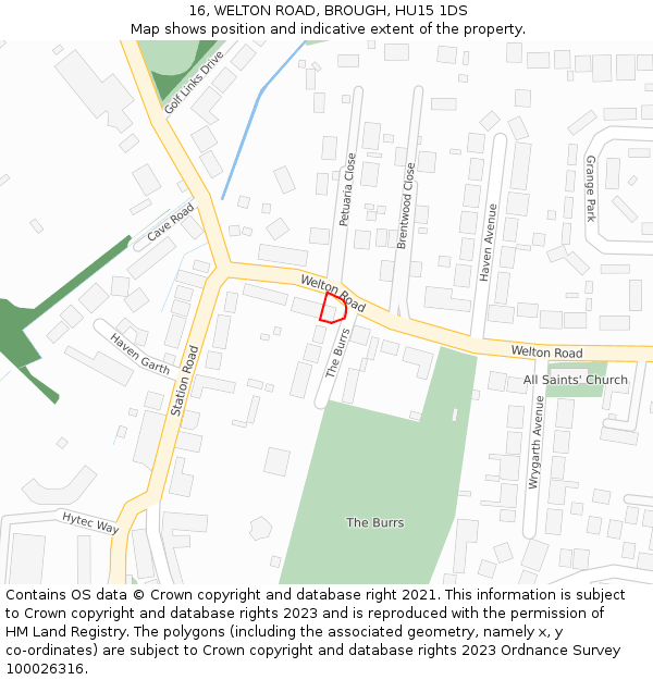 16, WELTON ROAD, BROUGH, HU15 1DS: Location map and indicative extent of plot