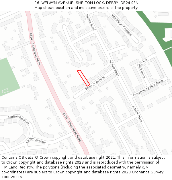 16, WELWYN AVENUE, SHELTON LOCK, DERBY, DE24 9FN: Location map and indicative extent of plot