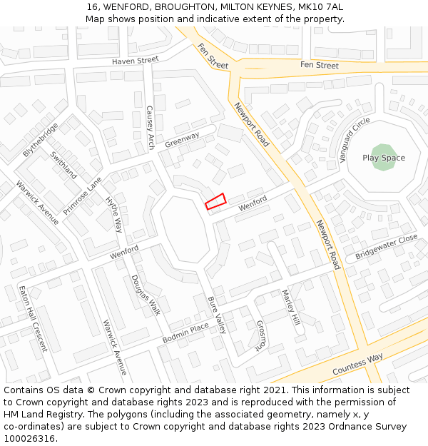 16, WENFORD, BROUGHTON, MILTON KEYNES, MK10 7AL: Location map and indicative extent of plot