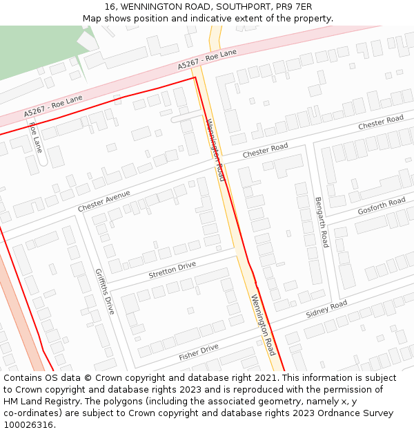 16, WENNINGTON ROAD, SOUTHPORT, PR9 7ER: Location map and indicative extent of plot