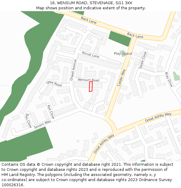 16, WENSUM ROAD, STEVENAGE, SG1 3XX: Location map and indicative extent of plot