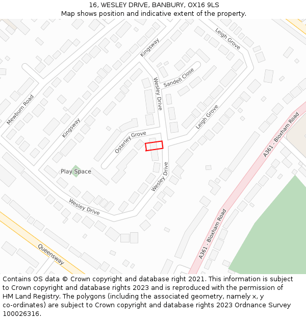 16, WESLEY DRIVE, BANBURY, OX16 9LS: Location map and indicative extent of plot