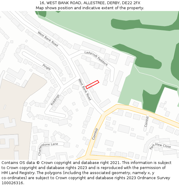 16, WEST BANK ROAD, ALLESTREE, DERBY, DE22 2FX: Location map and indicative extent of plot