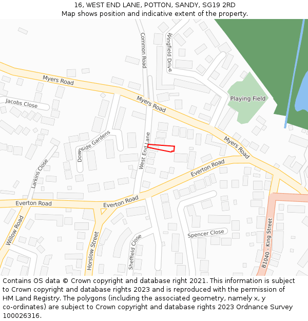 16, WEST END LANE, POTTON, SANDY, SG19 2RD: Location map and indicative extent of plot