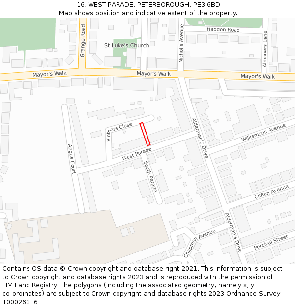 16, WEST PARADE, PETERBOROUGH, PE3 6BD: Location map and indicative extent of plot