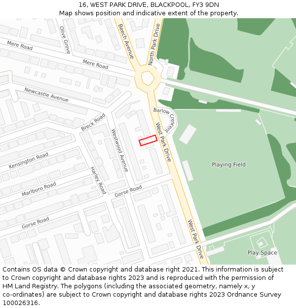 16, WEST PARK DRIVE, BLACKPOOL, FY3 9DN: Location map and indicative extent of plot