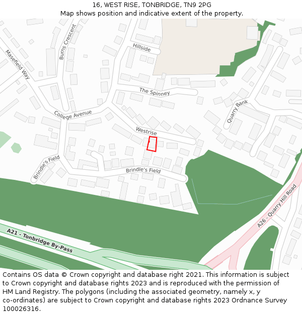 16, WEST RISE, TONBRIDGE, TN9 2PG: Location map and indicative extent of plot