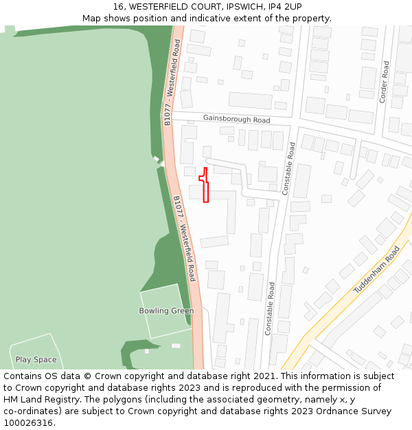 16, WESTERFIELD COURT, IPSWICH, IP4 2UP: Location map and indicative extent of plot