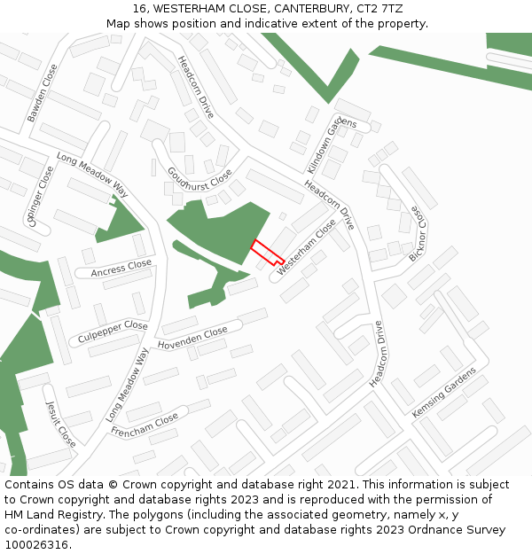 16, WESTERHAM CLOSE, CANTERBURY, CT2 7TZ: Location map and indicative extent of plot