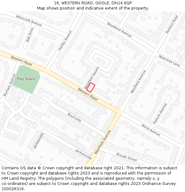 16, WESTERN ROAD, GOOLE, DN14 6QP: Location map and indicative extent of plot