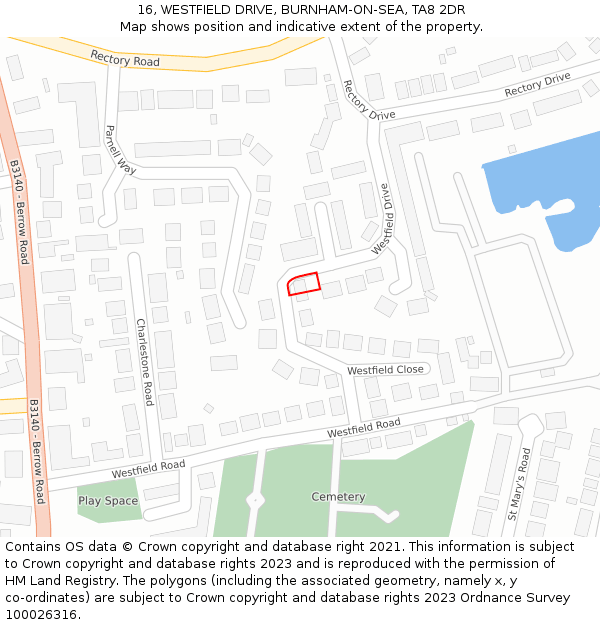 16, WESTFIELD DRIVE, BURNHAM-ON-SEA, TA8 2DR: Location map and indicative extent of plot