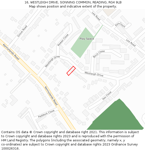 16, WESTLEIGH DRIVE, SONNING COMMON, READING, RG4 9LB: Location map and indicative extent of plot