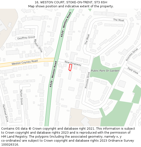 16, WESTON COURT, STOKE-ON-TRENT, ST3 6SH: Location map and indicative extent of plot