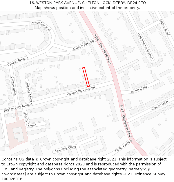 16, WESTON PARK AVENUE, SHELTON LOCK, DERBY, DE24 9EQ: Location map and indicative extent of plot