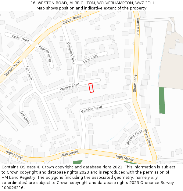 16, WESTON ROAD, ALBRIGHTON, WOLVERHAMPTON, WV7 3DH: Location map and indicative extent of plot