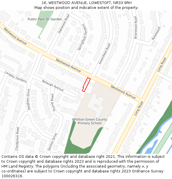 16, WESTWOOD AVENUE, LOWESTOFT, NR33 9RH: Location map and indicative extent of plot