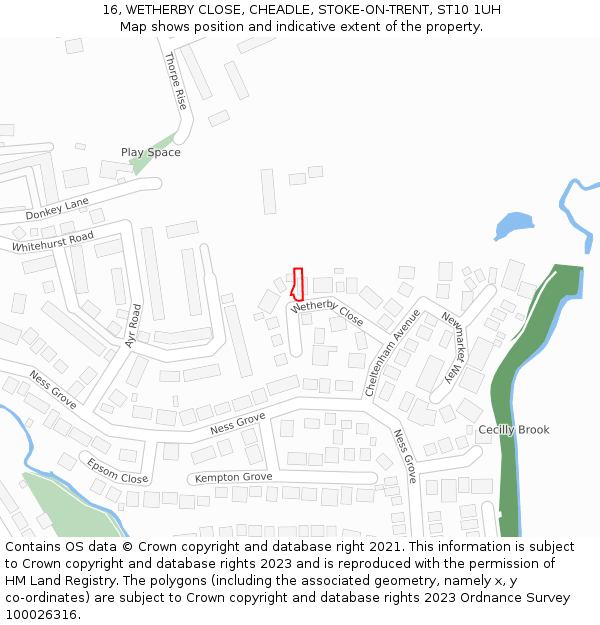 16, WETHERBY CLOSE, CHEADLE, STOKE-ON-TRENT, ST10 1UH: Location map and indicative extent of plot