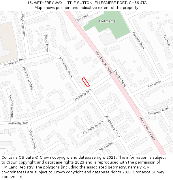 16, WETHERBY WAY, LITTLE SUTTON, ELLESMERE PORT, CH66 4TA: Location map and indicative extent of plot