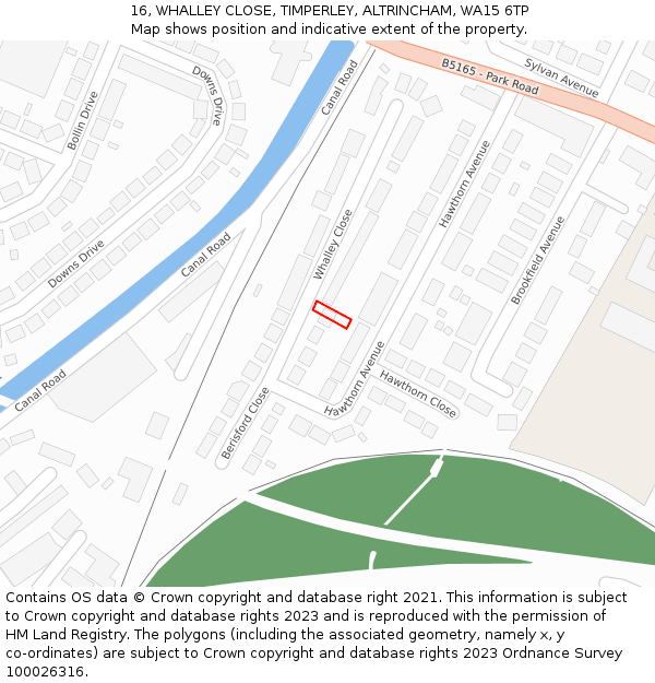 16, WHALLEY CLOSE, TIMPERLEY, ALTRINCHAM, WA15 6TP: Location map and indicative extent of plot