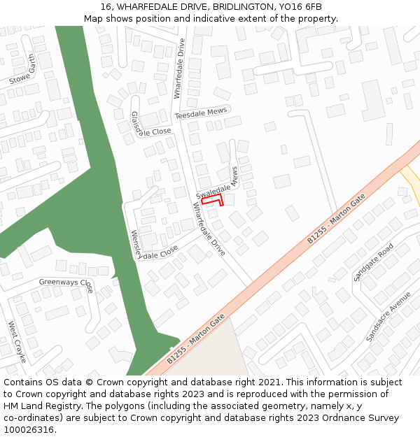 16, WHARFEDALE DRIVE, BRIDLINGTON, YO16 6FB: Location map and indicative extent of plot