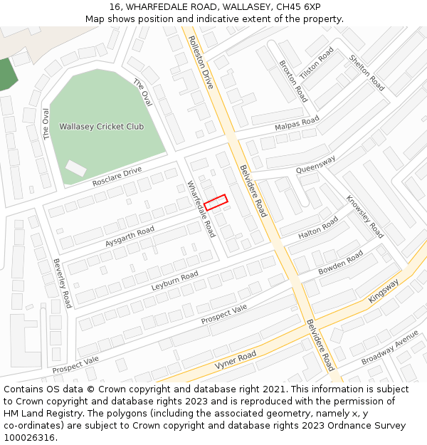 16, WHARFEDALE ROAD, WALLASEY, CH45 6XP: Location map and indicative extent of plot