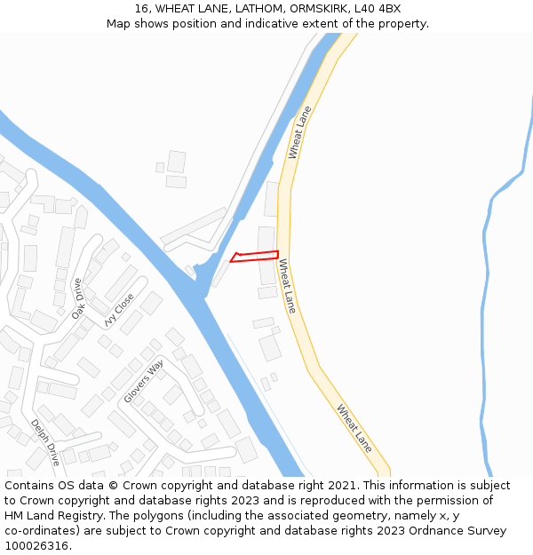 16, WHEAT LANE, LATHOM, ORMSKIRK, L40 4BX: Location map and indicative extent of plot