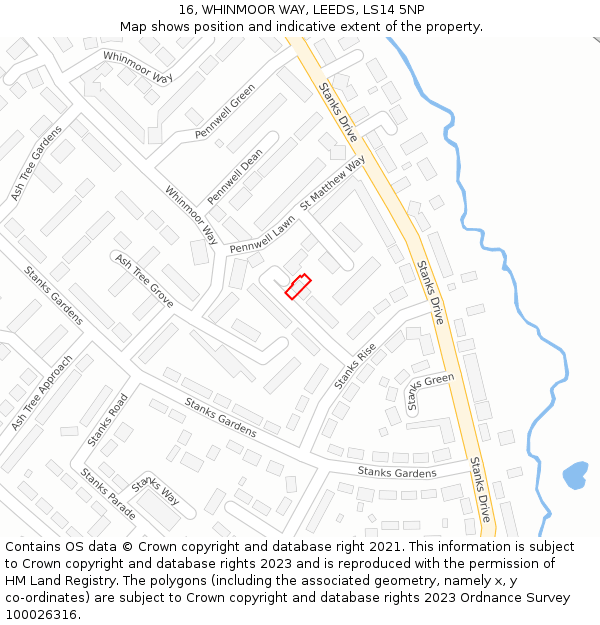 16, WHINMOOR WAY, LEEDS, LS14 5NP: Location map and indicative extent of plot