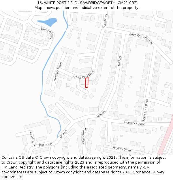 16, WHITE POST FIELD, SAWBRIDGEWORTH, CM21 0BZ: Location map and indicative extent of plot