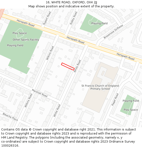 16, WHITE ROAD, OXFORD, OX4 2JJ: Location map and indicative extent of plot