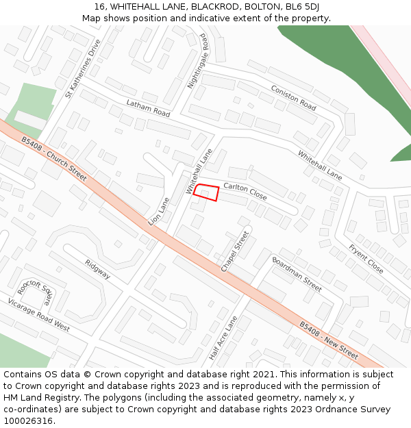 16, WHITEHALL LANE, BLACKROD, BOLTON, BL6 5DJ: Location map and indicative extent of plot