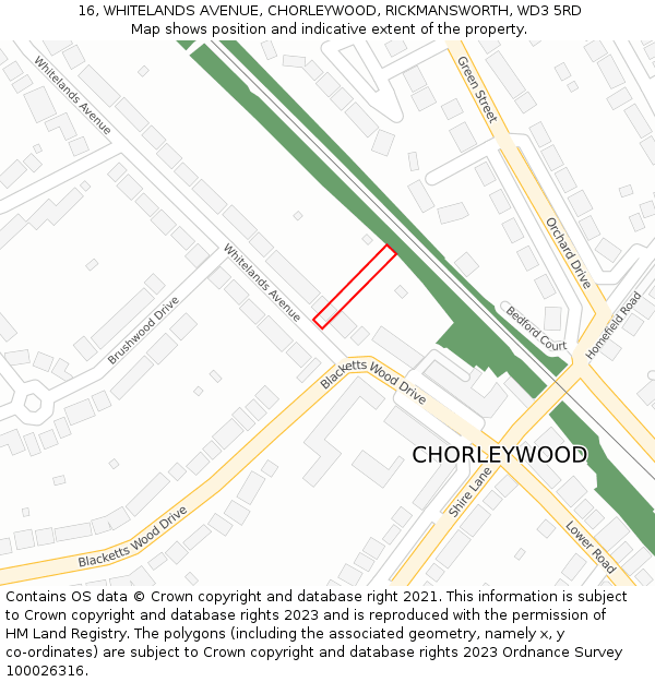 16, WHITELANDS AVENUE, CHORLEYWOOD, RICKMANSWORTH, WD3 5RD: Location map and indicative extent of plot