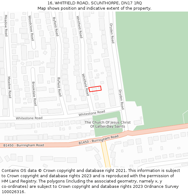 16, WHITFIELD ROAD, SCUNTHORPE, DN17 1RQ: Location map and indicative extent of plot