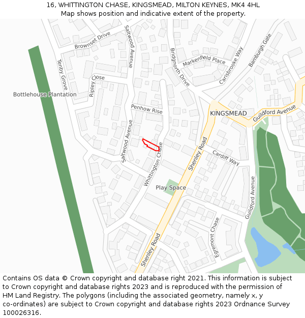 16, WHITTINGTON CHASE, KINGSMEAD, MILTON KEYNES, MK4 4HL: Location map and indicative extent of plot