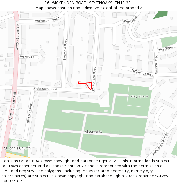 16, WICKENDEN ROAD, SEVENOAKS, TN13 3PL: Location map and indicative extent of plot