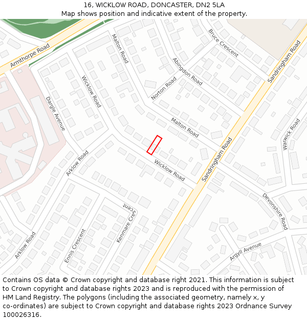 16, WICKLOW ROAD, DONCASTER, DN2 5LA: Location map and indicative extent of plot