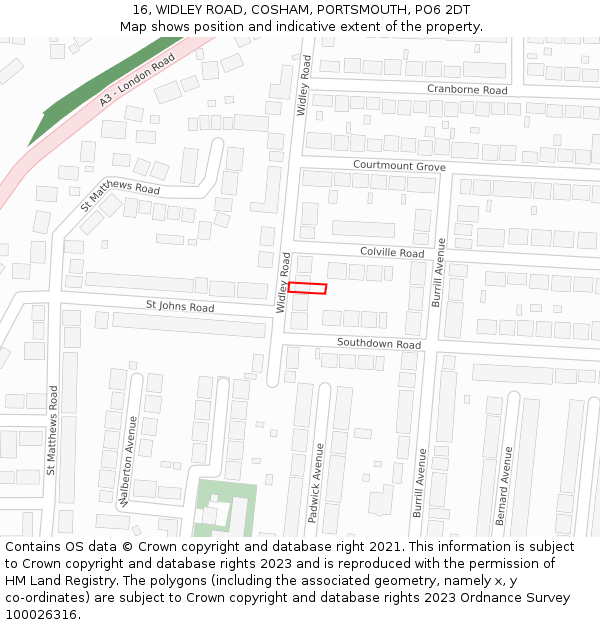 16, WIDLEY ROAD, COSHAM, PORTSMOUTH, PO6 2DT: Location map and indicative extent of plot