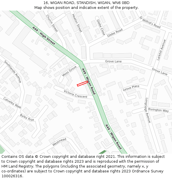 16, WIGAN ROAD, STANDISH, WIGAN, WN6 0BD: Location map and indicative extent of plot