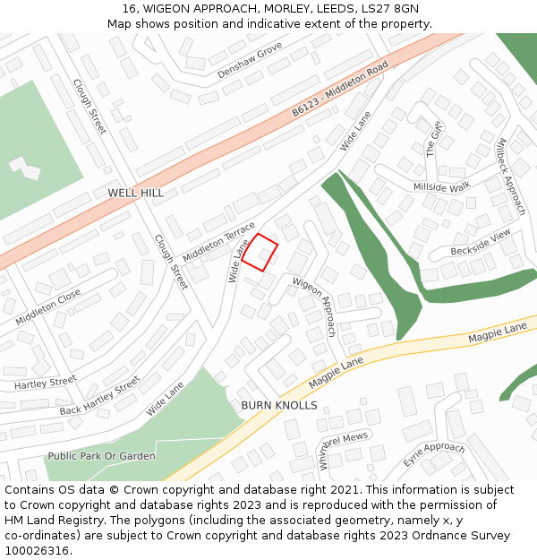 16, WIGEON APPROACH, MORLEY, LEEDS, LS27 8GN: Location map and indicative extent of plot