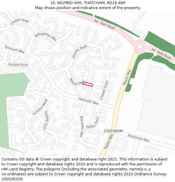 16, WILFRED WAY, THATCHAM, RG19 4WF: Location map and indicative extent of plot