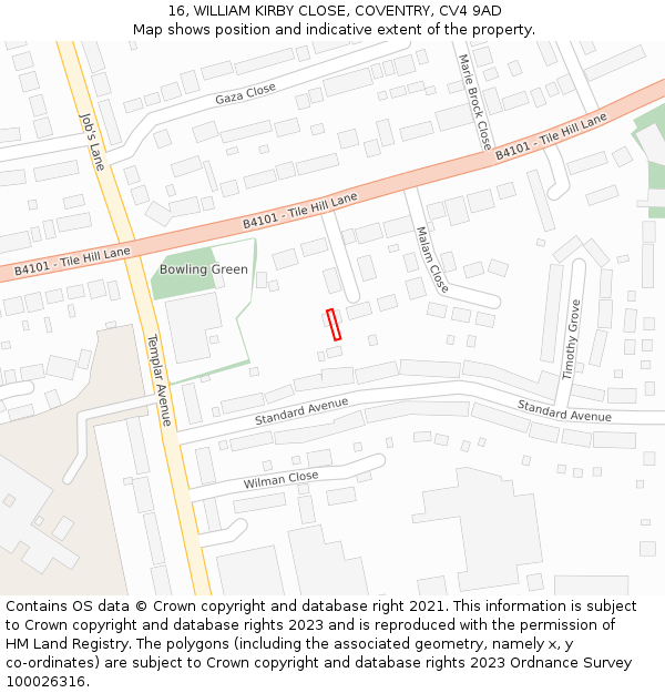 16, WILLIAM KIRBY CLOSE, COVENTRY, CV4 9AD: Location map and indicative extent of plot