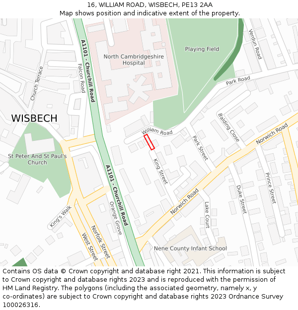 16, WILLIAM ROAD, WISBECH, PE13 2AA: Location map and indicative extent of plot