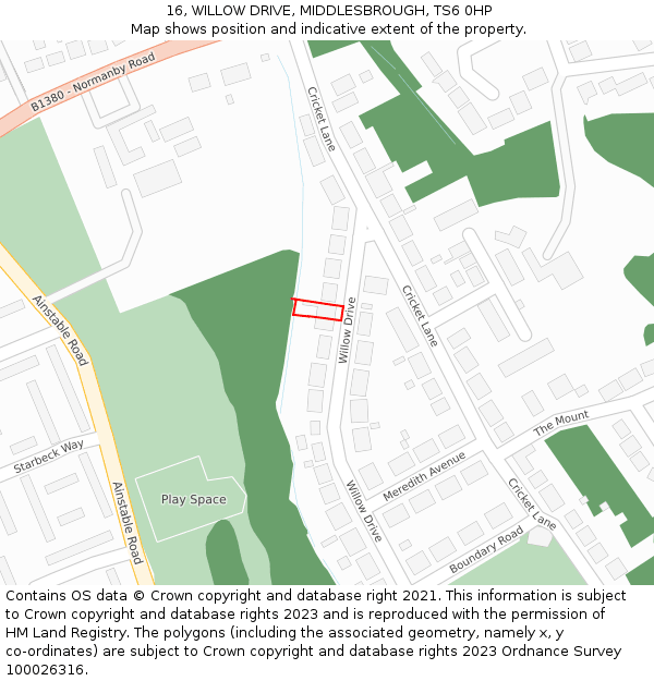 16, WILLOW DRIVE, MIDDLESBROUGH, TS6 0HP: Location map and indicative extent of plot