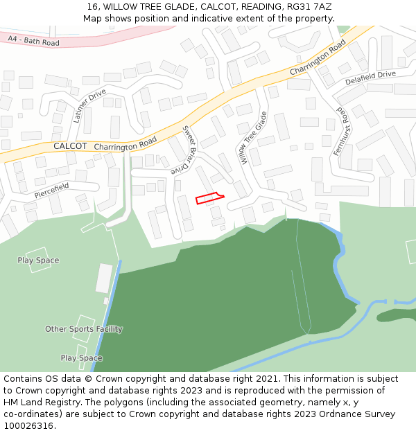 16, WILLOW TREE GLADE, CALCOT, READING, RG31 7AZ: Location map and indicative extent of plot