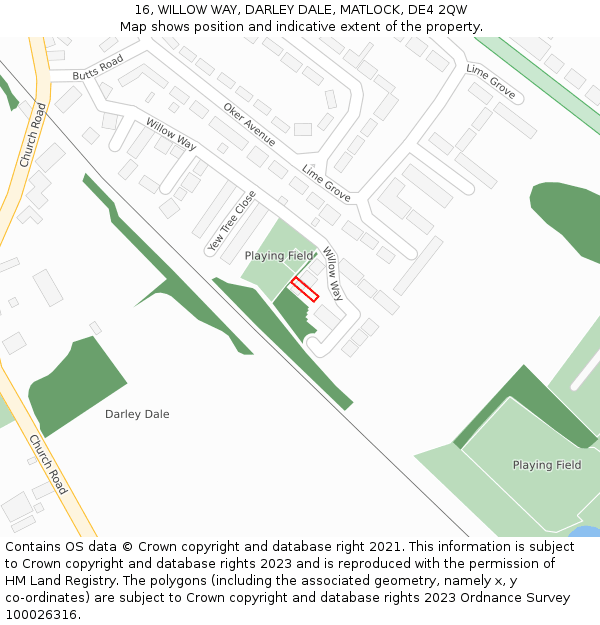 16, WILLOW WAY, DARLEY DALE, MATLOCK, DE4 2QW: Location map and indicative extent of plot