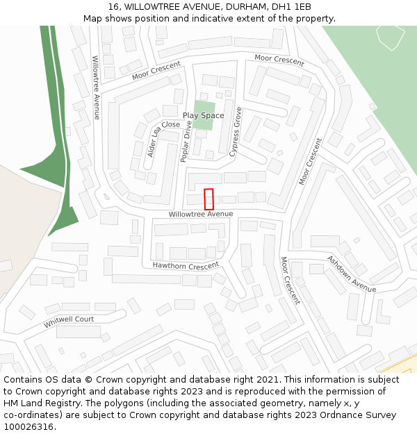 16, WILLOWTREE AVENUE, DURHAM, DH1 1EB: Location map and indicative extent of plot