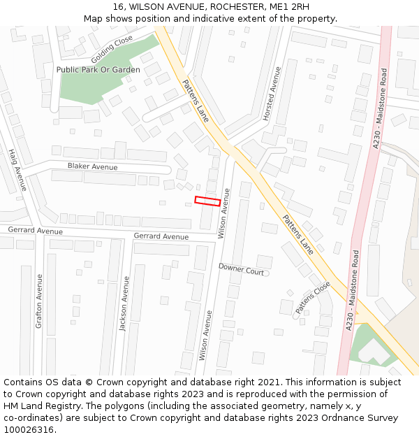 16, WILSON AVENUE, ROCHESTER, ME1 2RH: Location map and indicative extent of plot