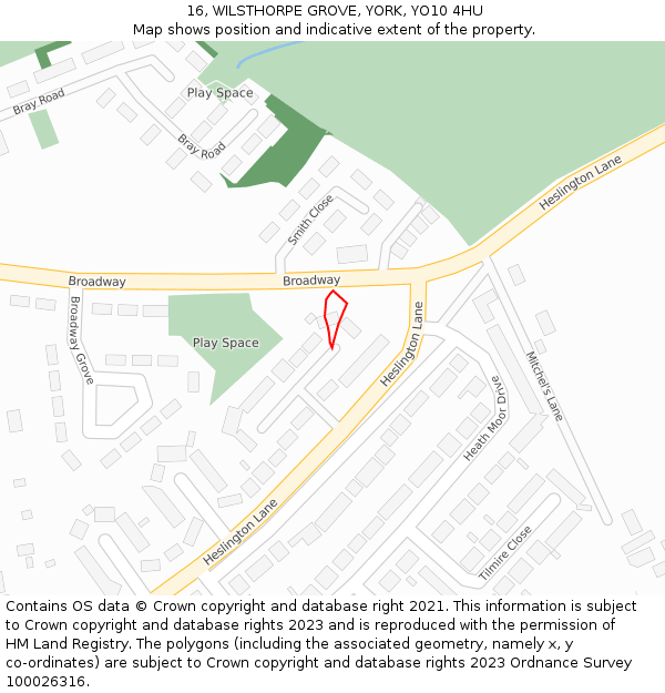 16, WILSTHORPE GROVE, YORK, YO10 4HU: Location map and indicative extent of plot